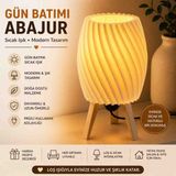 Linia Home Gün Batımı Abajur LED Masa Lambası – Modern Dekoratif Gece Lambası | Sıcak Işık Tripod Ayak - Ahşap - Beyaz