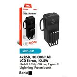 Linkage 4Xusb 30.000Mah Lcd Ekran, 22.5W Dahili Usb, Mikro, Type-C Lightning Powerbank Lkp-42