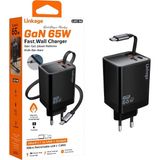 Linkage 65W Gan Süper Hızlı Şarj Adaptörü Üçlü | Geri Çekilebilir Kablolu Katlanabilir Seyahat Tipi IPHONE17 - GAN GRİ