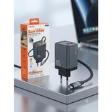 Linkage GaN 65W Hızlı Şarj Aleti USB-C ve USB-A Çıkışlı LKC-56 | Geri Çekilebilir Kablo, 70cm USB-C Kablo, Aşırı Şarj Koruması, Kısa Devre Koruması, Yangına Dayanıklı Malzeme