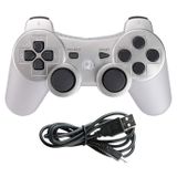 Linkshare wireless controller for ps3, double vibration bluetooth gamepad remote for playstation 3 with Charging Cord (Silver)