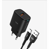 Linktech C303 Strong 18W Usb-A Type-C Kablolu Hızlı Şarj Adaptörü Siyah