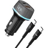 Linktech C434 55W Dual PD30W + QC25W Araç Şarj Aleti Type-C To Type-C Kablo Set - Siyah