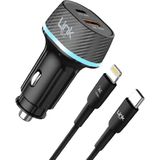 Linktech C435 55W Dual PD30W + QC25W Araç Şarj Aleti Type-C To Lightning Kablo Set - Siyah