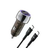 Linktech C437 55W Dual Pd30w + Qc25w Şeffaf Araç Şarj Aleti Type-C To Type-C Kablo Set