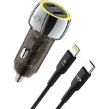 Linktech C438 55W Dual PD30W + QC25W Şeffaf Araç Şarj Aleti Type-C To Lightning Kablo Set - Siyah
