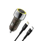 Linktech C438 55W Dual Pd30w + Qc25w Şeffaf Araç Şarj Aleti Type-C To Lightning Kablo Set