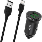LinkTech C482e 12W 2x USB + Lightning USB Kablo Araç İçi Şarj Aleti Set Siyah