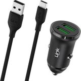 LinkTech C483e 12W 2x USB + Type-C USB Kablo Araç İçi Şarj Aleti Set Siyah