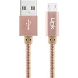 Linktech K542 Micro USB Örgü Metal 30CM Kısa Şarj Kablosu - Altın
