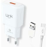 Linktech Type-C Şarj Aleti - Android Telefon Şarj Aleti - 18W Type-C Kablolu Android Şarj Cihazı - Çok Renkli