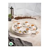 linmetal 37cm Ahşap Kulplu Krem Metal Tepsi Yuvarlak Çay Tepsisi Sunum Tepsisi Tahta Kulplu (KAKTÜS BASKILI)