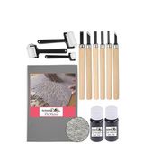 Linol Baskı Seti 1 Paket 35 x 50 cm Linolyum Tabaka Gri Linol Oyma Seti 6 Bıçaklı Rulo Fırça Mürekkep Linol Baskı Seti