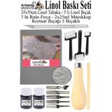 Linol Baskı Seti 1 Paket 35x50 cm Linolyum Tabaka Gri Kretuar Linol Oyma Seti 5 Bıçaklı Rulo Fırça Mürekkep Linol Baskı
