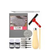 Linol Baskı Seti 1 Paket 35x50 cm Linolyum Tabaka Gri Linol Merdane Oyma Seti 5 Bıçaklı Rulo Fırça Mürekkep Linol Baskı