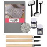 Linol Baskı Seti 1 Paket 35X50 cm Linolyum Tabaka Gri Linol Oyma Seti 3 Bıçaklı Rulo Fırça Mü - Çok Renkli