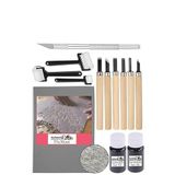 Linol Baskı Seti 1 Paket 35X50 Cm Linolyum Tabaka Gri Linol Oyma Seti 6 Bıçaklı Kretuar Rulo Fırça Mürekkep Linol Baskı