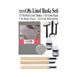 Linol Baskı Seti 1 Paket A3 30x40 Cm Linolyum Tabaka Gri Linol Oyma Seti 3 Bıçaklı Rulo Fırça Mürekkep Linol Baskı Seti Siyah