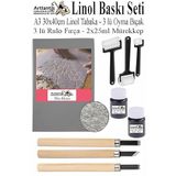 Linol Baskı Seti 1 Paket A3 30X40 Cm Linolyum Tabaka Gri Linol Oyma Seti 3 Bıçaklı Rulo Fırça Mürekkep Linol Baskı Seti