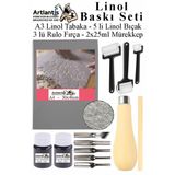 Linol Baskı Seti 1 Paket A3 30X40 Cm Linolyum Tabaka Gri Linol Oyma Seti 5 Bıçaklı Rulo Fırça Mürekkep Linol Baskı Seti