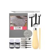 Linol Baskı Seti 1 Paket A3 30x40 Linolyum Tabaka Gri Kretuar Linol Oyma Seti 5 Bıçaklı Rulo Fırça Mürekkep Linol Baskı