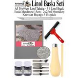 Linol Baskı Seti 1 Paket A3 30X40 Linolyum Tabaka Gri Linol Merdane Oyma Seti 5 Bıçaklı Rulo Fırça Mürekkep Linol Baskı