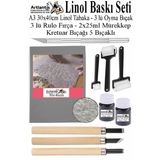 Linol Baskı Seti 1 Paket A3 30X40 Linolyum Tabaka Gri Linol Oyma Seti 3 Bıçaklı Kretuar Rulo Fırça Mürekkep Linol Baskı