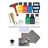 Linol Baskı Seti 6X75 ml Boya Seti 2 Adet 25X35 cm Linol Tabaka 1 Adet Merdane 1 Adet Oyma Seti