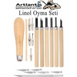 Linol Oyma Seti 13 Parça 1 Paket ve Kretuar Bıçak Seti Linol Oyma Kesme Bıçak Seti Bıçaklı Linolyum Baskı Ahşap Saplı