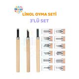 Linol Oyma Seti 3 Parça 1 Paket Linol Oyma Kesme Bıçak Seti 3 Bıçaklı Linolyum Baskı Ahşap Saplı