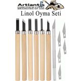 Linol Oyma Seti 6 Parça 1 Paket Kretuar Bıçağı Linol Oyma Kesme Bıçak Seti 6 Bıçaklı Linolyum Baskı Ahşap Saplı