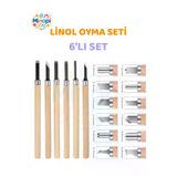 Linol Oyma Seti 6 Parça 1 Paket Linol Oyma Kesme Bıçak Seti 6 Bıçaklı Linolyum Baskı Ahşap Saplı