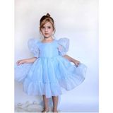 Linola Baby Kids Puffy Şifon Kız Çocuk Parti Elbisesi - 1 Yaş - Mavi
