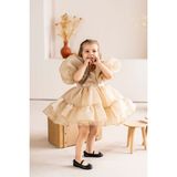 Linola Baby Kids Puffy Şifon Kız Çocuk Parti Elbisesi - 2 Yaş - Bej