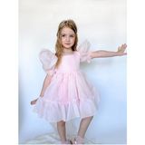 Linola Baby Kids Puffy Şifon Kız Çocuk Parti Elbisesi - 5 Yaş - Pudra