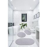 LİNOS HOME Açık Gri Fluffy Banyo Halısı Peluş Paspas KlozetSeti Takımı 50x60(Oval)-60x100(Oval)-60x60(Yuvarlak)