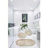LİNOS HOME Bej Fluffy Banyo Halısı Peluş Paspas Klozet Seti Takımı 50x60(Oval)-60x100(Oval)-60x60(Yuvarlak)