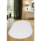 LİNOS HOME Beyaz Fluffy Oval Post Peluş Halı Antibakteriyel Kaymaz Taban Yumuşacık Yolluk Modern Halı