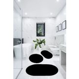 LİNOS HOME Siyah Fluffy Banyo Halısı Peluş Paspas Klozet Seti Takımı 50x60(Oval)-60x100(Oval)-60x60(Yuvarlak)