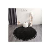 LİNOS HOME Siyah Fluffy Düğüm Saçaklı Yuvarlak Post Peluş Halı Antibakteriyel Kaymaz Taban Yumuşacık Yolluk