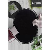 LİNOS HOME Siyah Fluffy Oval Düğüm Saçaklı Post Peluş Halı Antibakteriyel Kaymaz Taban Yumuşacık Yolluk