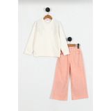 Linoş Kids Kız Çocuk Alt Üst Takım Taşlı Bol Paça Pantolonlu Kız Çocuk Takım Kız Çocuk Bayramlık Takım - Beyaz - Pembe - 9 - 10 Yaş