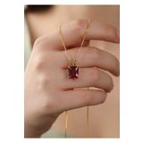 LİNOVE JEWELLERY 925 Ayar Gümüş Kırmızı Kolye, Gümüş Üzeri 14K Altın Kaplama Baget Kolye, Kırmızı Taşlı Baget Kolye