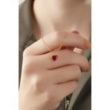 LİNOVE JEWELLERY Kalp Kolye 925 Ayar Gümüş Üzeri Altın Kaplama, Gümüş Kırmızı Kalp Kolye Aşk Kolye, Kalpli Kolye