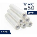LİNPAŞ BLOWN & CAST EXTRUSION Palet Streç Film 17MIC 50CM x 300 mt (Şeffaf) Ultra Güçlü Sarım 6 Adet - 300 METRE