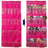 LINPOPUP Kapı Üstü Asılı Oyuncak Depolama Düzenleyici (24 Cep), Lol Omg Dolls Barbie Dolls ile Uyumlu Sürpriz Bebek (Oylar Dahil Değildir), Koyu Pembe (147,5 x 60,8 cm)