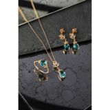 LINTERNA 925 Ayar Gümüş Oval Aquamarine Taş Model Lotus Takı Seti