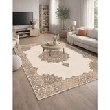 Lioara Home Klasik Modern Dijital Baskı Halı | Yıkanabilir Kaymaz Taban Salon & Yatak Odası Halısı - Bej
