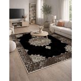 Lioara Home Klasik Modern Dijital Baskı Halı | Yıkanabilir Kaymaz Taban Salon & Yatak Odası Halısı - Siyah - 80 x 250 cm