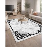 Lioara Home Modern Dijital Baskı Halı | Yıkanabilir Kaymaz Taban Salon & Yatak Odası Halısı - Siyah - 140 x 200 cm
